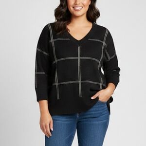 Philosophy Black V-Neck Sweater with Check Pattern